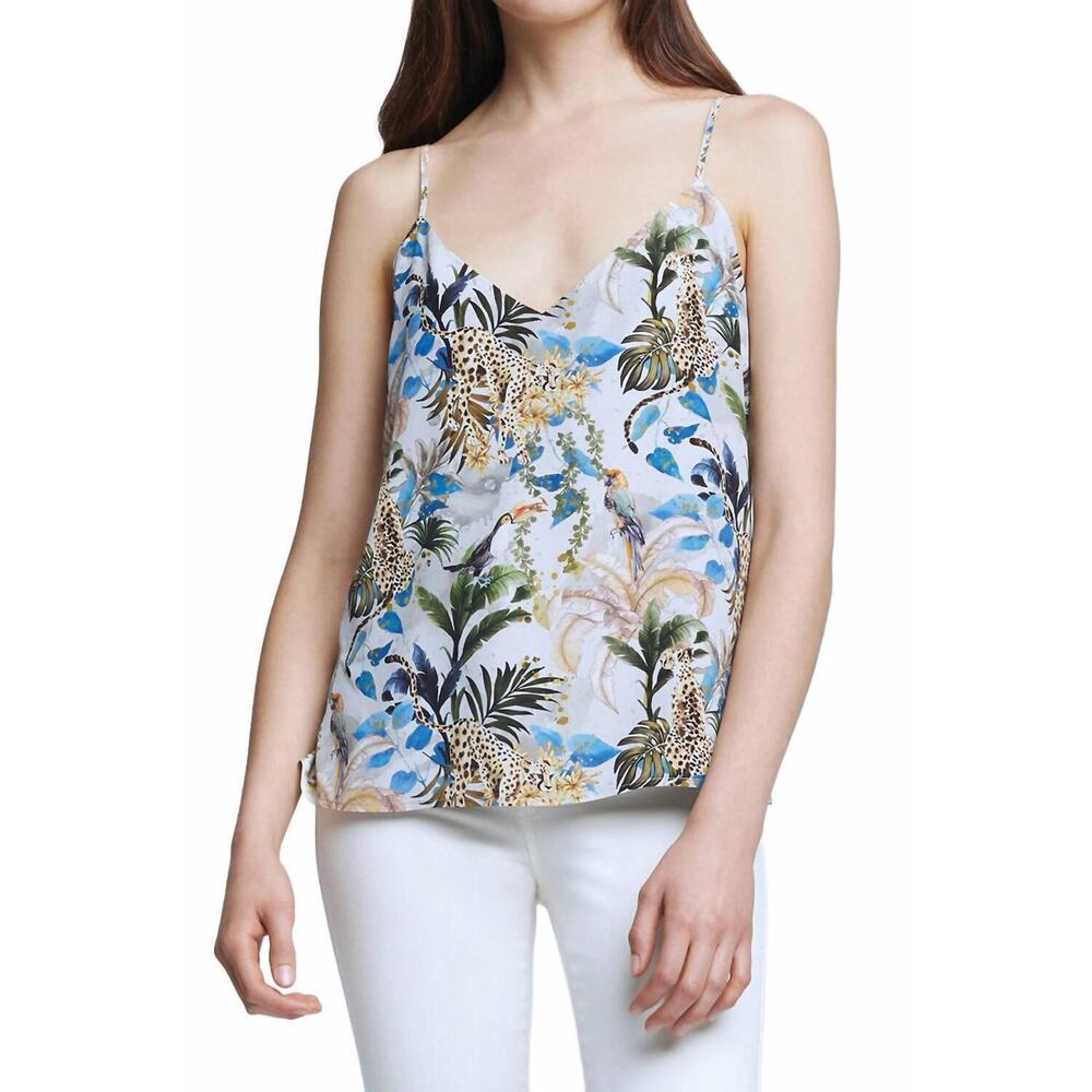 NEW L'AGENCE jane silk camisole in grey green animal palm
